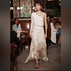 Johanna Ortiz Resort Sevillana Tan Sonriente Floral Jacquard Fringe Dress — 6